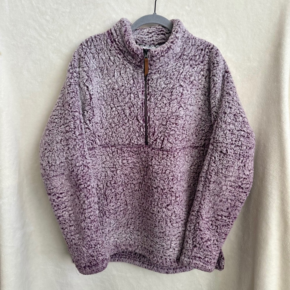 Time and Tru Sherpa Pullover Large 12 14 Purple White Fuzzy Fleece 1/4 Zip Coat